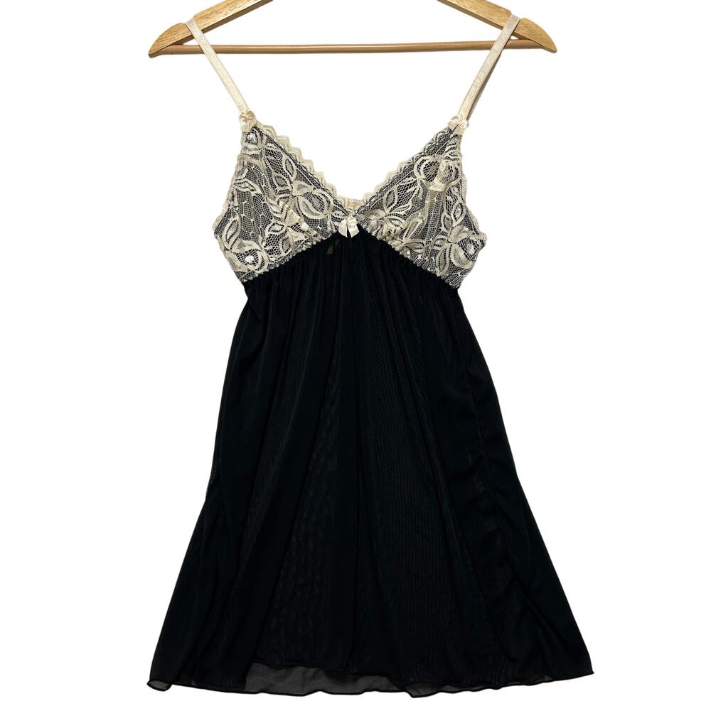 Y2K 00's Tart Noir Mesh Lace Babydoll Camisole‎ Lingerie Top Black Cream Size XS